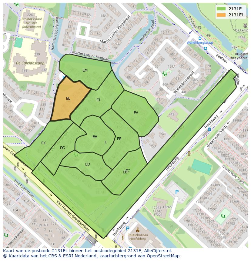 Afbeelding van het postcodegebied 2131 EL op de kaart.