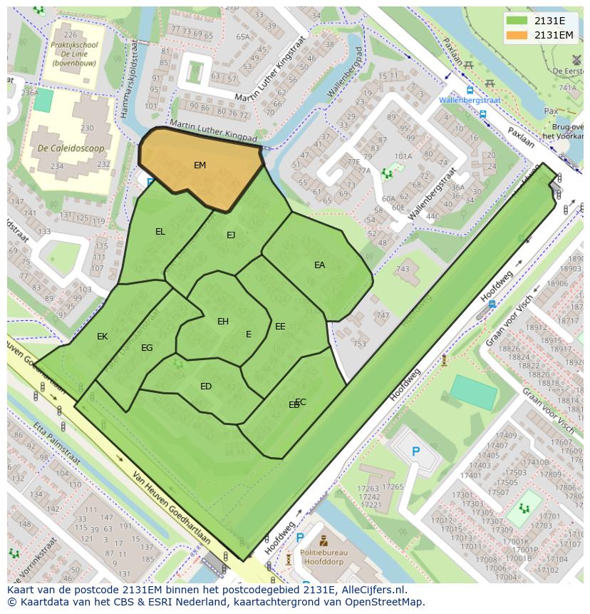 Afbeelding van het postcodegebied 2131 EM op de kaart.