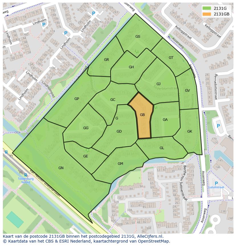 Afbeelding van het postcodegebied 2131 GB op de kaart.