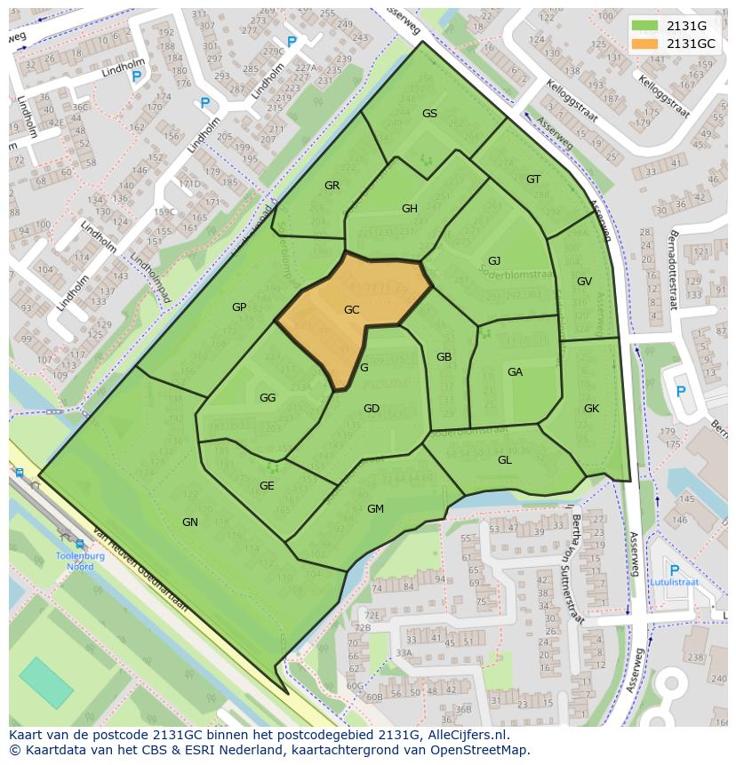 Afbeelding van het postcodegebied 2131 GC op de kaart.