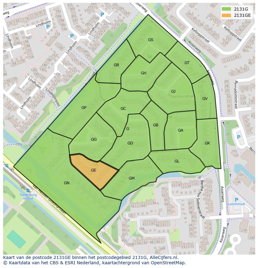 Afbeelding van het postcodegebied 2131 GE op de kaart.