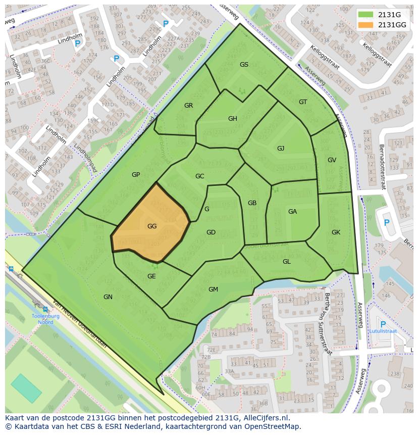 Afbeelding van het postcodegebied 2131 GG op de kaart.