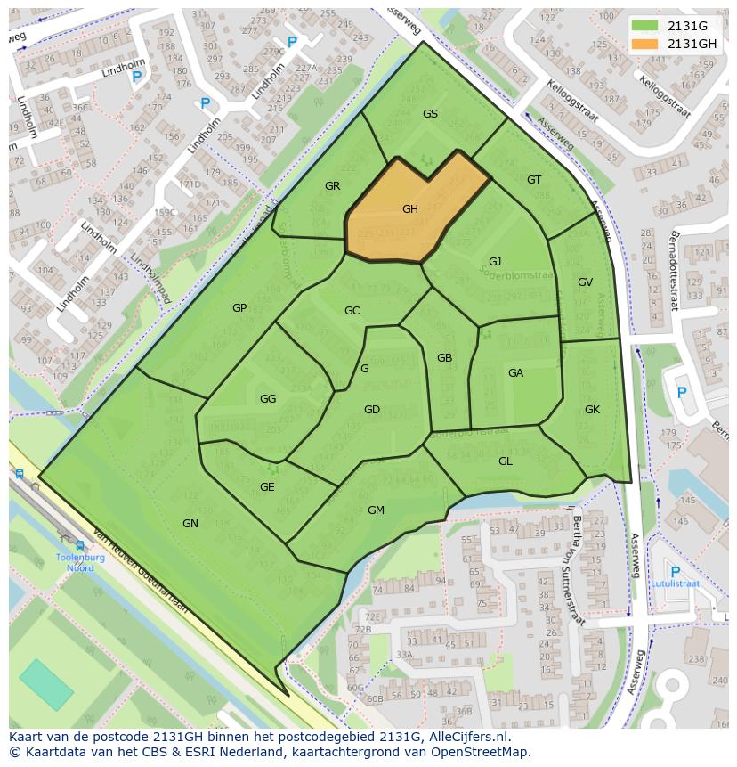 Afbeelding van het postcodegebied 2131 GH op de kaart.