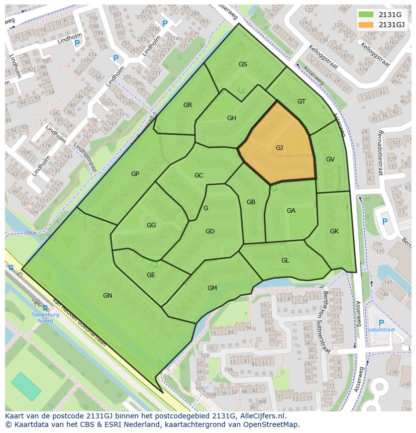 Afbeelding van het postcodegebied 2131 GJ op de kaart.