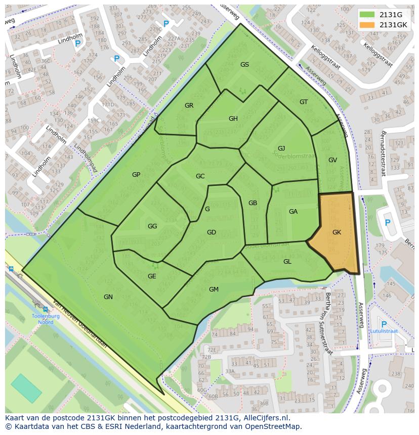 Afbeelding van het postcodegebied 2131 GK op de kaart.