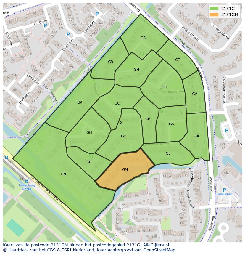 Afbeelding van het postcodegebied 2131 GM op de kaart.