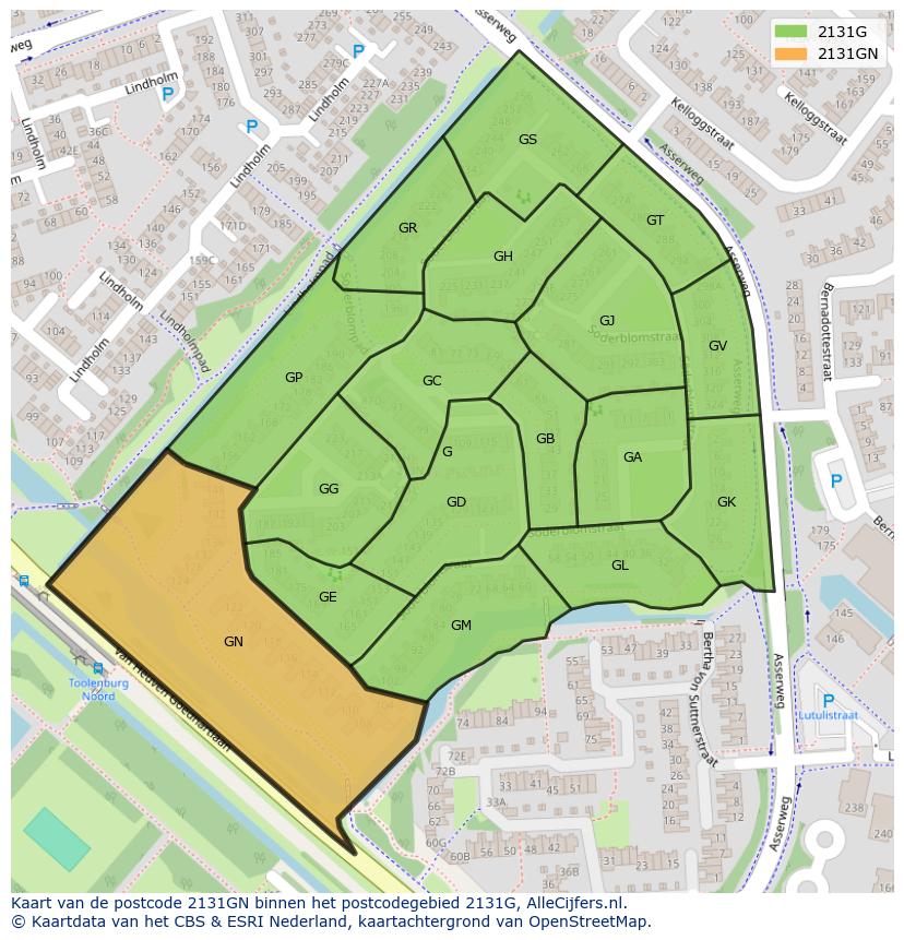 Afbeelding van het postcodegebied 2131 GN op de kaart.