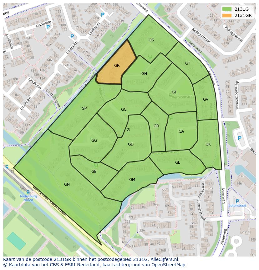 Afbeelding van het postcodegebied 2131 GR op de kaart.