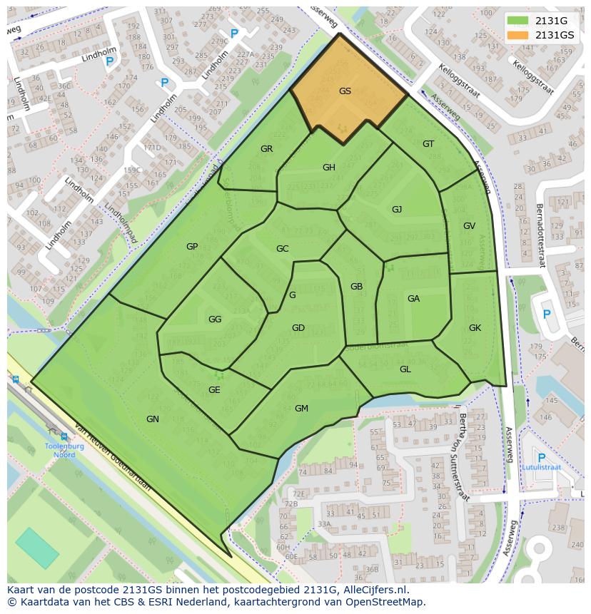 Afbeelding van het postcodegebied 2131 GS op de kaart.