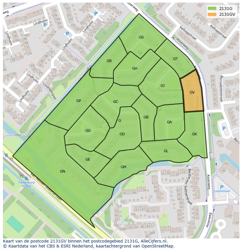 Afbeelding van het postcodegebied 2131 GV op de kaart.