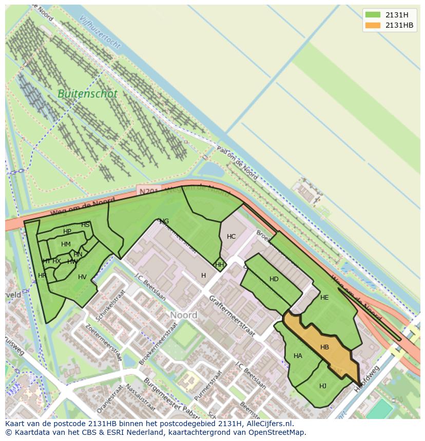 Afbeelding van het postcodegebied 2131 HB op de kaart.