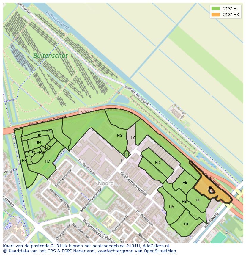 Afbeelding van het postcodegebied 2131 HK op de kaart.