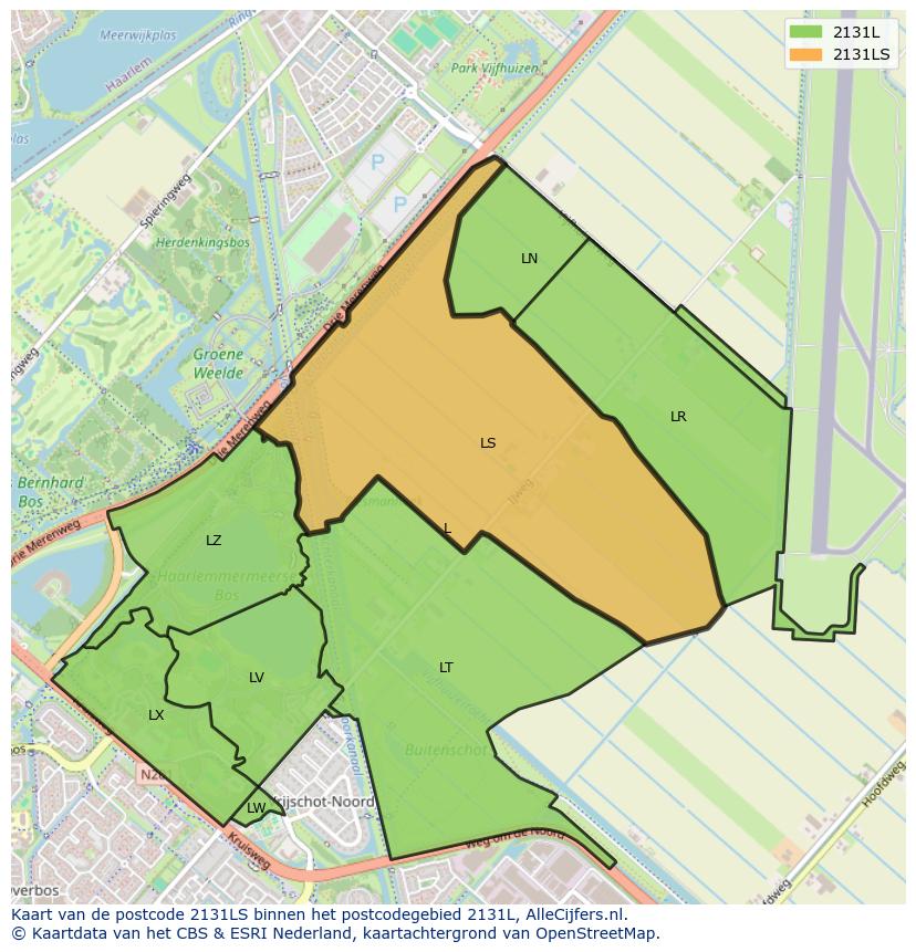 Afbeelding van het postcodegebied 2131 LS op de kaart.
