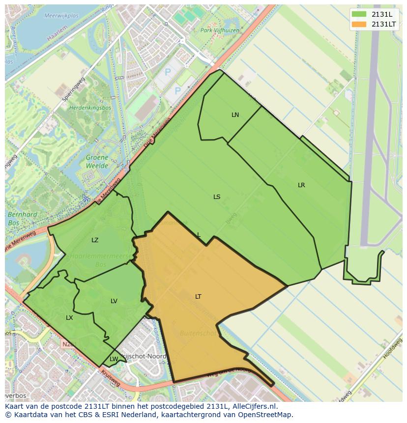 Afbeelding van het postcodegebied 2131 LT op de kaart.