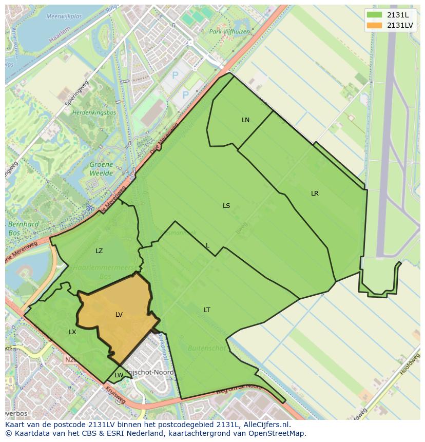 Afbeelding van het postcodegebied 2131 LV op de kaart.
