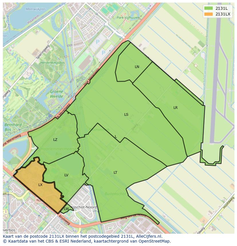 Afbeelding van het postcodegebied 2131 LX op de kaart.