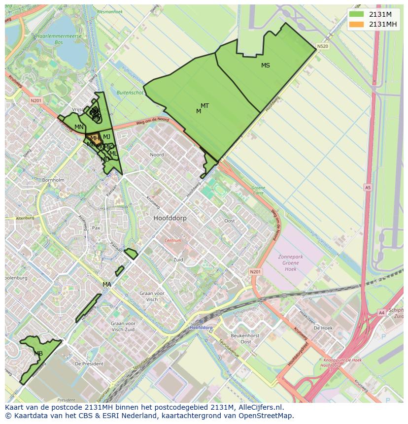 Afbeelding van het postcodegebied 2131 MH op de kaart.