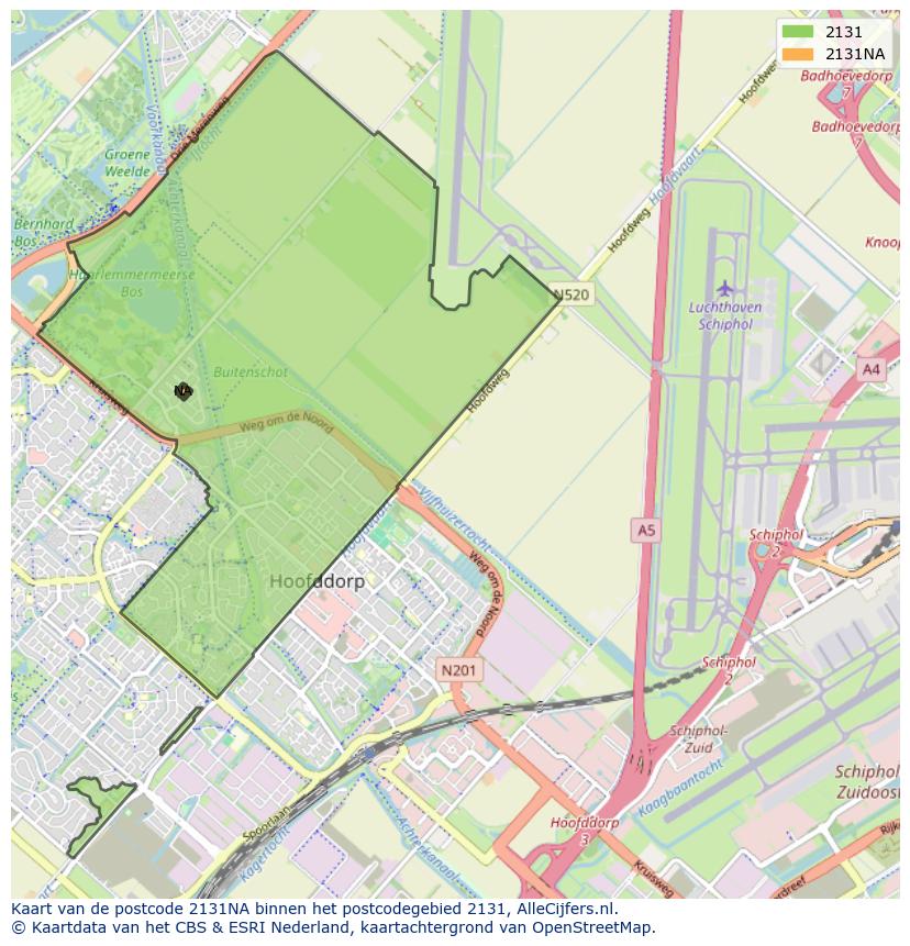 Afbeelding van het postcodegebied 2131 NA op de kaart.