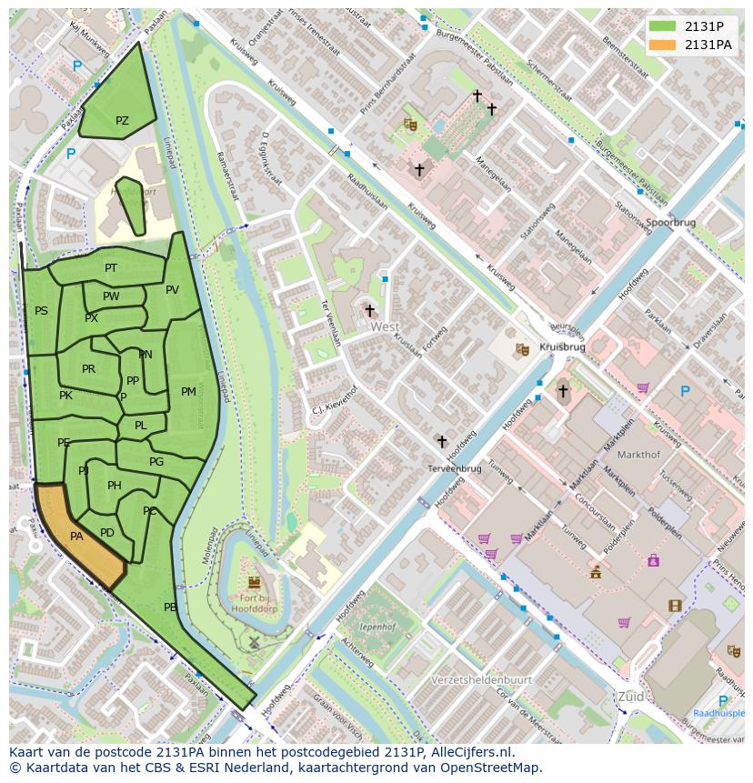 Afbeelding van het postcodegebied 2131 PA op de kaart.