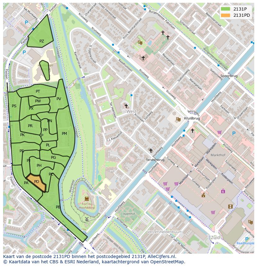 Afbeelding van het postcodegebied 2131 PD op de kaart.