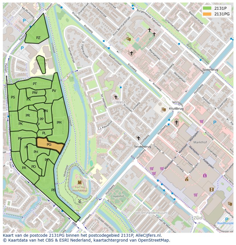 Afbeelding van het postcodegebied 2131 PG op de kaart.