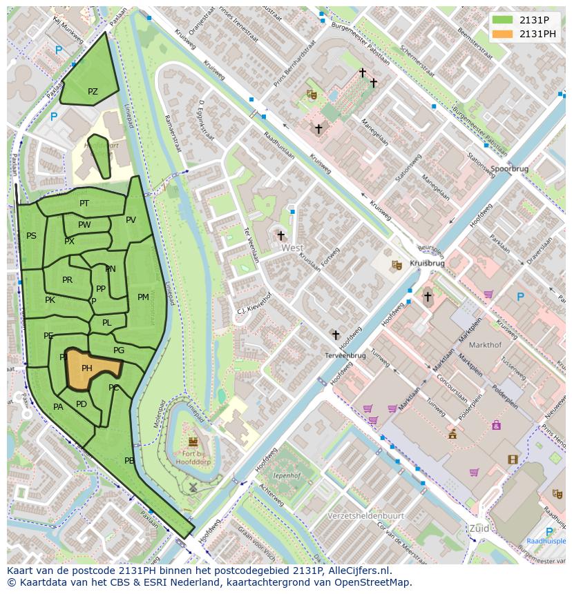 Afbeelding van het postcodegebied 2131 PH op de kaart.