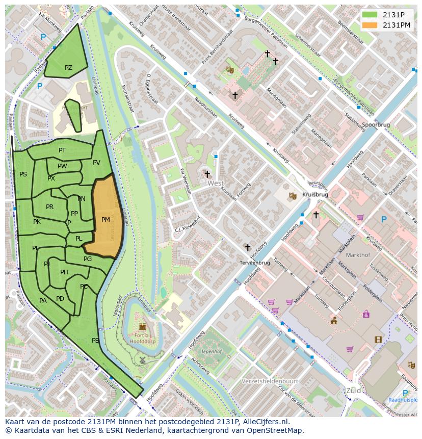 Afbeelding van het postcodegebied 2131 PM op de kaart.