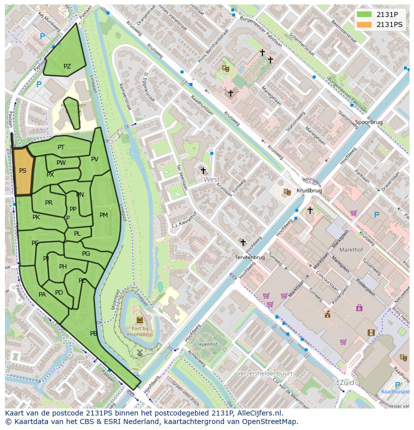Afbeelding van het postcodegebied 2131 PS op de kaart.