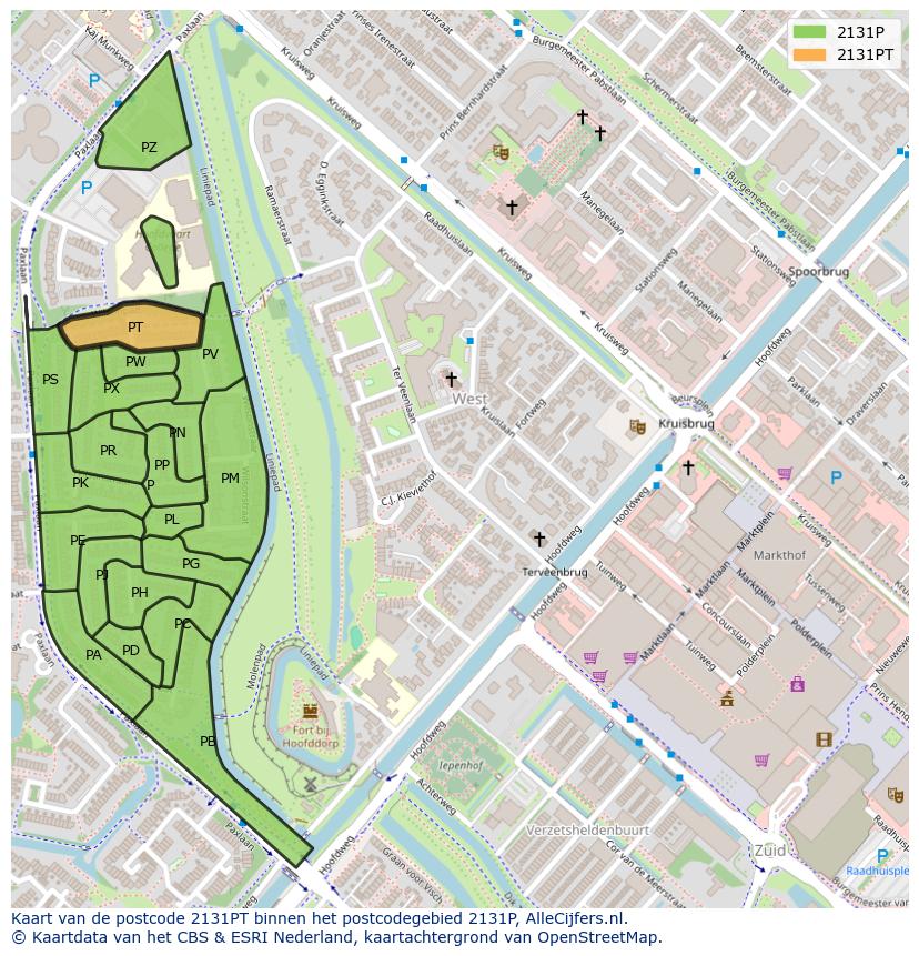 Afbeelding van het postcodegebied 2131 PT op de kaart.