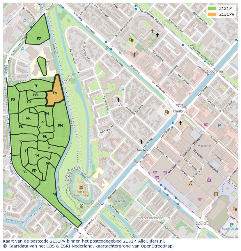 Afbeelding van het postcodegebied 2131 PV op de kaart.