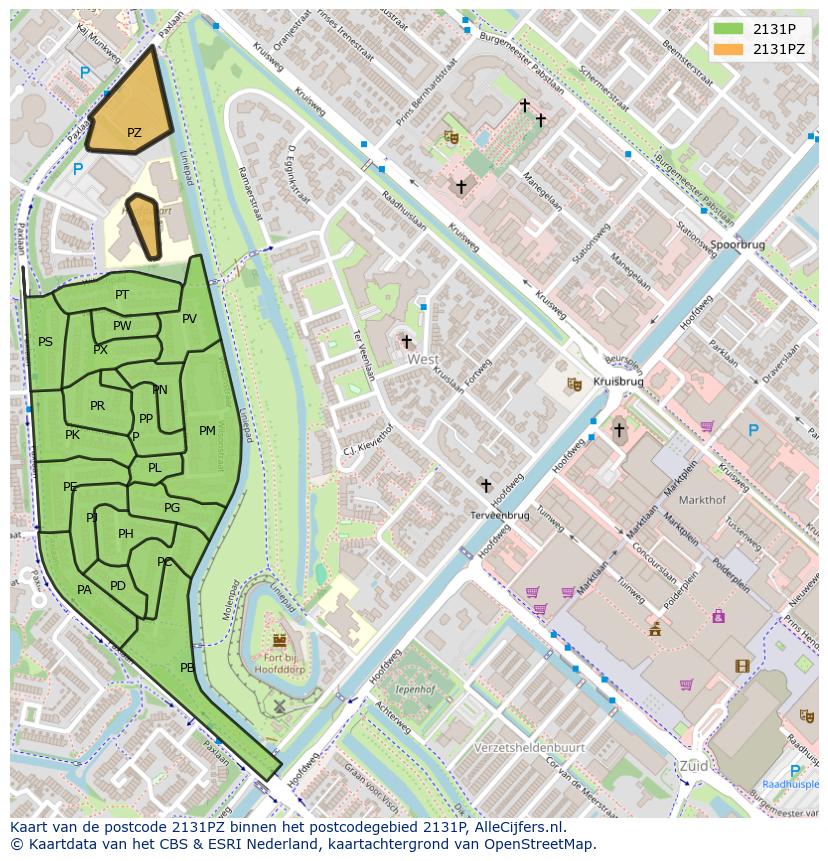 Afbeelding van het postcodegebied 2131 PZ op de kaart.