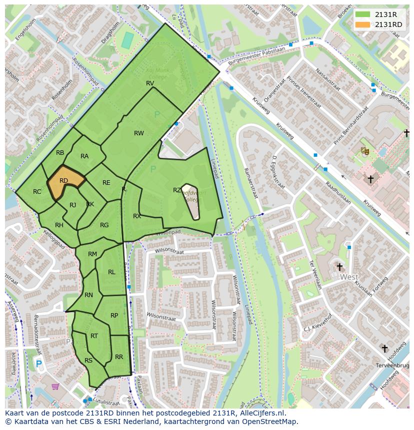 Afbeelding van het postcodegebied 2131 RD op de kaart.