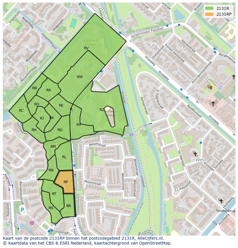 Afbeelding van het postcodegebied 2131 RP op de kaart.