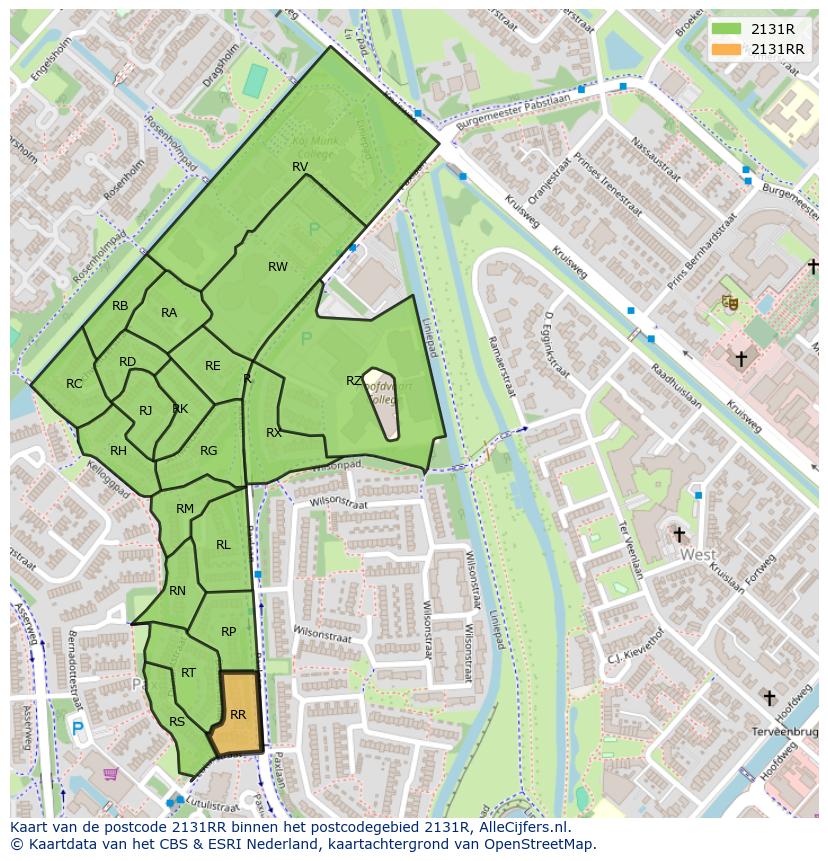 Afbeelding van het postcodegebied 2131 RR op de kaart.