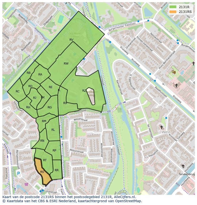 Afbeelding van het postcodegebied 2131 RS op de kaart.