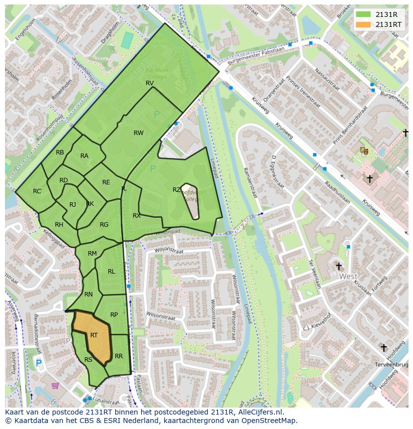Afbeelding van het postcodegebied 2131 RT op de kaart.