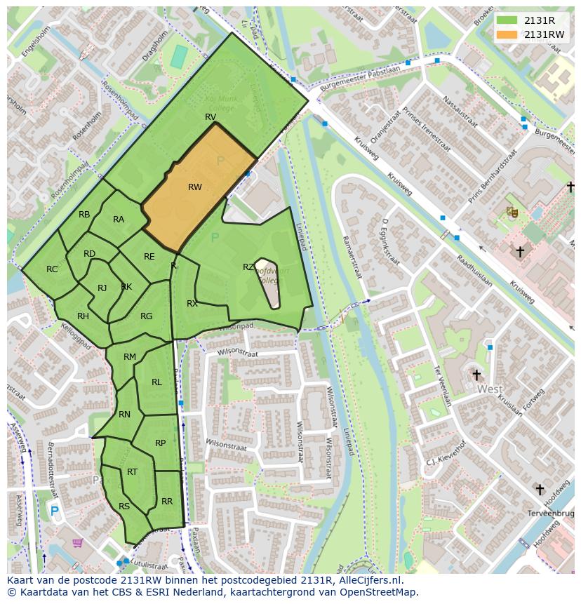 Afbeelding van het postcodegebied 2131 RW op de kaart.