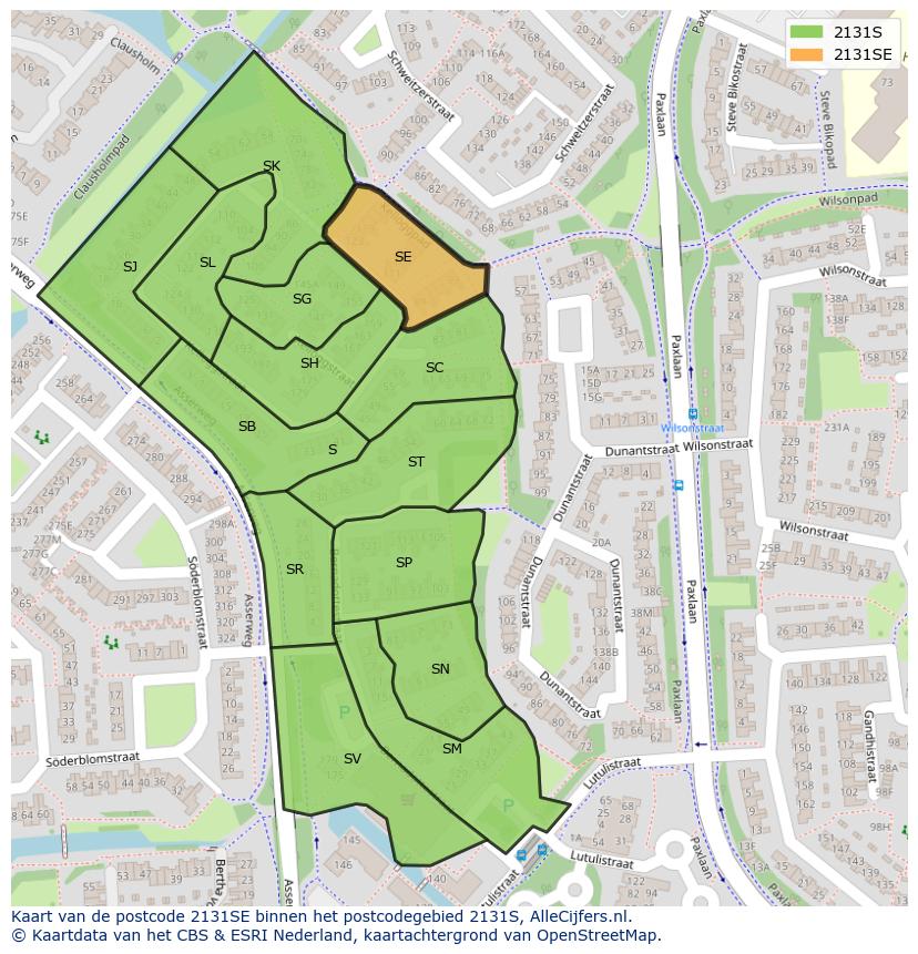 Afbeelding van het postcodegebied 2131 SE op de kaart.