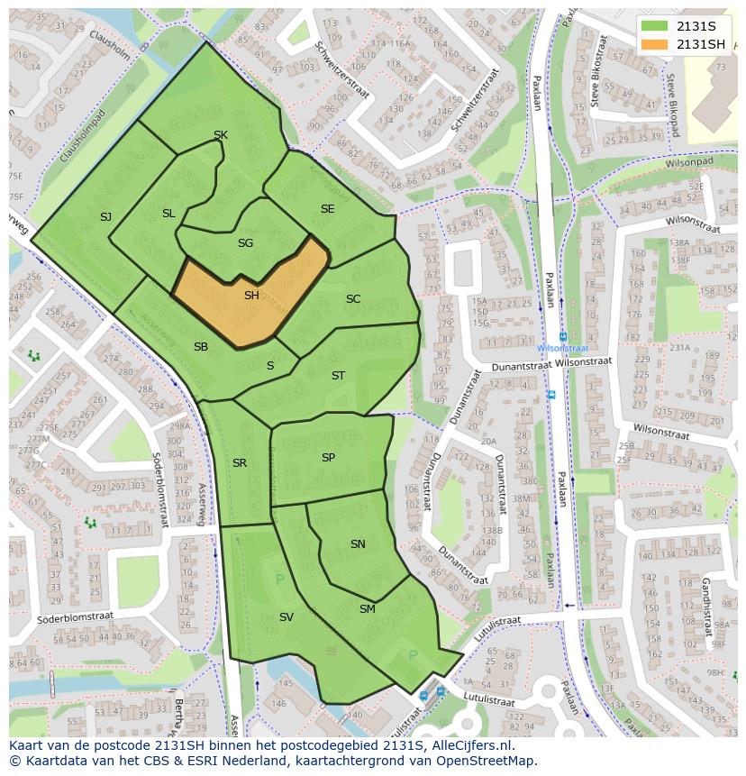 Afbeelding van het postcodegebied 2131 SH op de kaart.