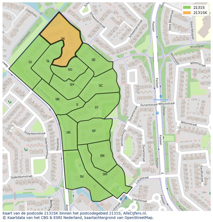 Afbeelding van het postcodegebied 2131 SK op de kaart.