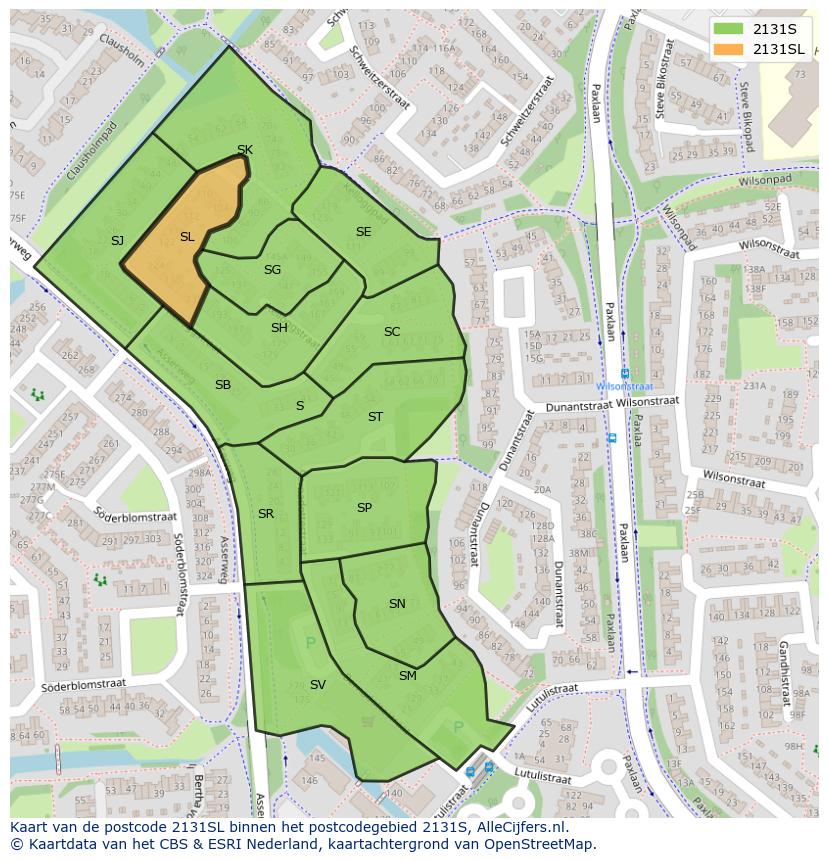 Afbeelding van het postcodegebied 2131 SL op de kaart.