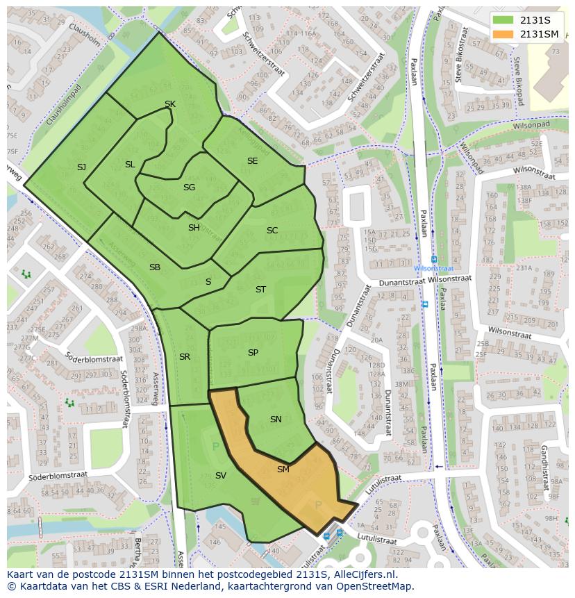 Afbeelding van het postcodegebied 2131 SM op de kaart.