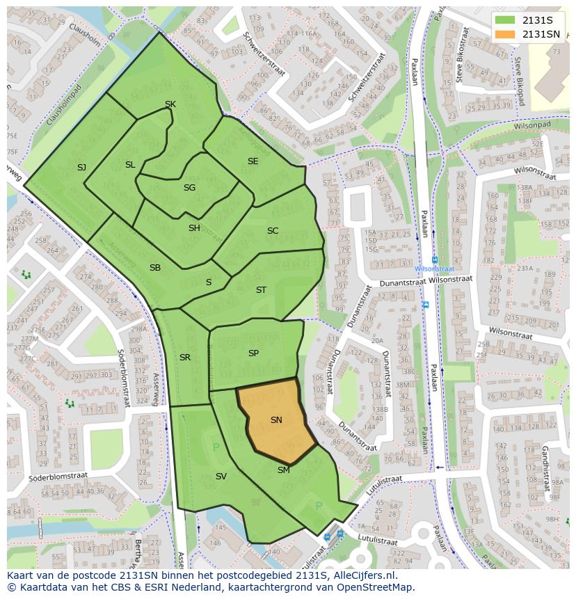 Afbeelding van het postcodegebied 2131 SN op de kaart.