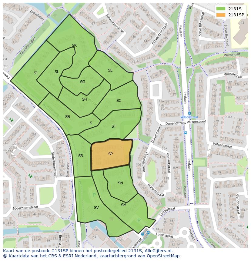 Afbeelding van het postcodegebied 2131 SP op de kaart.
