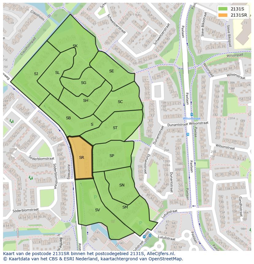 Afbeelding van het postcodegebied 2131 SR op de kaart.
