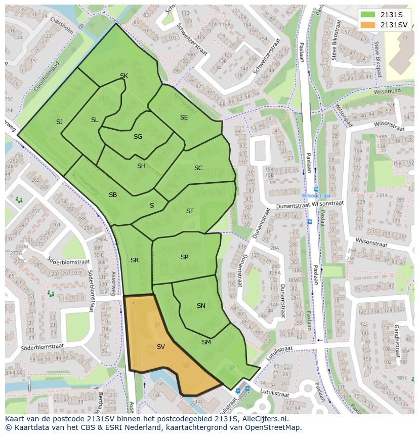 Afbeelding van het postcodegebied 2131 SV op de kaart.
