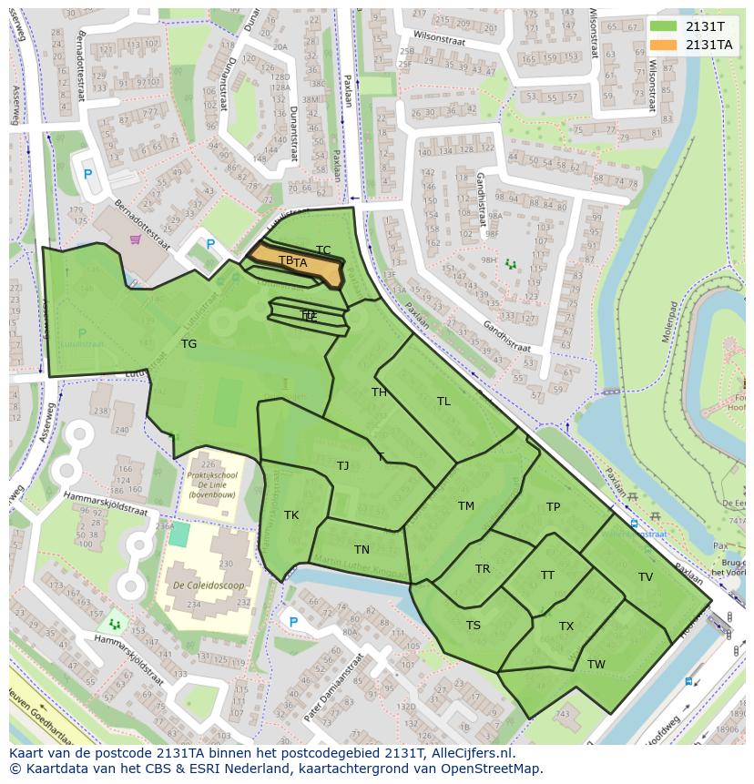 Afbeelding van het postcodegebied 2131 TA op de kaart.