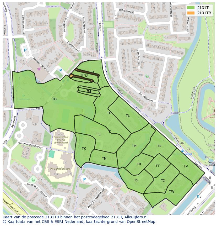 Afbeelding van het postcodegebied 2131 TB op de kaart.