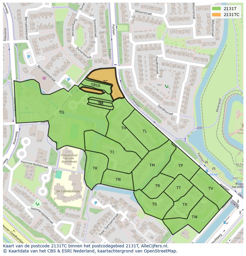 Afbeelding van het postcodegebied 2131 TC op de kaart.
