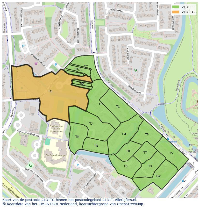Afbeelding van het postcodegebied 2131 TG op de kaart.